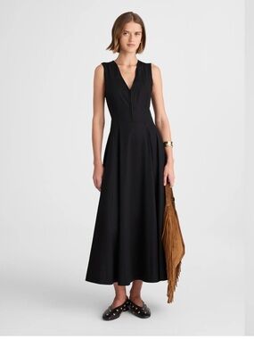 NEW Madewell V-Neck Circle Midi Dress in jet black cotton Size 2 $168 NW050